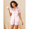 imageEkouaer Womens Silk Satin Pajamas Sets 2 Piece Short Sleeve Sleepwear Button Down Top and Shorts Pjs Lounge Wear Sets SXXLPink Leopard