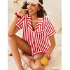 imageEkouaer Womens Silk Satin Pajamas Sets 2 Piece Short Sleeve Sleepwear Button Down Top and Shorts Pjs Lounge Wear Sets SXXLRed