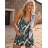 imageEkouaer Womens Summer Casual Sleeveless Rompers Loose Spaghetti Strap Shorts Overalls Outfits 2025 Jumpsuits With PocketsBlack Green Print