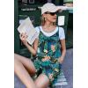 imageEkouaer Womens Summer Casual Sleeveless Rompers Loose Spaghetti Strap Shorts Overalls Outfits 2025 Jumpsuits With PocketsGreen Leaf Print