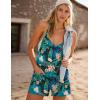 imageEkouaer Womens Summer Casual Sleeveless Rompers Loose Spaghetti Strap Shorts Overalls Outfits 2025 Jumpsuits With PocketsGreen Leaf Print