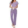 imageEkouaer 2 Pack Womens Pajama Sets Short Sleeve with Long Pajama Pant Set Soft Sleepwear Printed Pj Lounge Sets with Pockets1 Packpurple