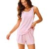 imageEkouaer Pajamas for Women Sets Tank and Shorts Summer Waffle Knit Striped 2Piece Cute Pjs Soft Sleeveless Loungewear SetPink and White Stripe
