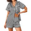 imageEkouaer Womens Silk Satin Pajamas Sets 2 Piece Short Sleeve Sleepwear Button Down Top and Shorts Pjs Lounge Wear Sets SXXLBlack