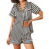 imageEkouaer Womens Silk Satin Pajamas Sets 2 Piece Short Sleeve Sleepwear Button Down Top and Shorts Pjs Lounge Wear Sets SXXLBlack Champagne