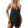 imageEkouaer Womens Summer Casual Sleeveless Rompers Loose Spaghetti Strap Shorts Overalls Outfits 2025 Jumpsuits With PocketsBlack