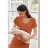 imageEkouaer Nursing Nightown Labor and Delivery Gown for Hospital Pleated Breastfeeding Dress Short Sleeve Maternity SleepwearBrick Red