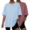 imageEkouaer 2 Pack Womens Tops Short Sleeve Oversized T Shirts Summer Spring Tops 2025 Basic Casual Tee Top SXXLClear BlueOld Rose