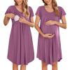 imageEkouaer Nursing Nightown Labor and Delivery Gown for Hospital Pleated Breastfeeding Dress Short Sleeve Maternity SleepwearMaroon
