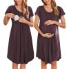 imageEkouaer Nursing Nightown Labor and Delivery Gown for Hospital Pleated Breastfeeding Dress Short Sleeve Maternity SleepwearMaroon Red