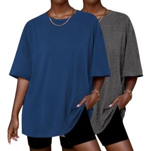 imageEkouaer 2 Pack Womens Tops Short Sleeve Oversized T Shirts Summer Spring Tops 2025 Basic Casual Tee Top SXXLBlueCharcoal Heather
