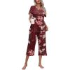 imageEkouaer Womens Pajamas Set Short Sleeve Top With Capri Pants Pjs Lounge ampamp Sleepwear Set SXXL02 Floral Wine