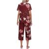 imageEkouaer Womens Pajamas Set Short Sleeve Top With Capri Pants Pjs Lounge ampamp Sleepwear Set SXXL02 Floral Wine
