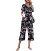 imageEkouaer Womens Pajamas Set Short Sleeve Top With Capri Pants Pjs Lounge ampamp Sleepwear Set SXXL0black With Pink Floral
