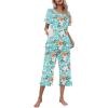 imageEkouaer Womens Pajamas Set Short Sleeve Top With Capri Pants Pjs Lounge ampamp Sleepwear Set SXXL0green With Orange Flower