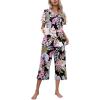 imageEkouaer Womens Pajamas Set Short Sleeve Top With Capri Pants Pjs Lounge ampamp Sleepwear Set SXXLArmy GreenPinkBlack White Leaf