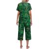 imageEkouaer Womens Pajamas Set Short Sleeve Top With Capri Pants Pjs Lounge ampamp Sleepwear Set SXXLBlackDark Green Leaves