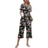imageEkouaer Womens Pajamas Set Short Sleeve Top With Capri Pants Pjs Lounge ampamp Sleepwear Set SXXLBlackPink Flower
