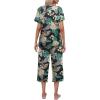 imageEkouaer Womens Pajamas Set Short Sleeve Top With Capri Pants Pjs Lounge ampamp Sleepwear Set SXXLBlackWhite FlowerGreen Leaf