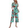 imageEkouaer Womens Pajamas Set Short Sleeve Top With Capri Pants Pjs Lounge ampamp Sleepwear Set SXXLLake BlueOrange Flower