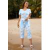 imageEkouaer Womens Pajamas Set Short Sleeve Top With Capri Pants Pjs Lounge ampamp Sleepwear Set SXXLLight BlueWhit Flower