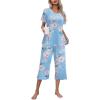 imageEkouaer Womens Pajamas Set Short Sleeve Top With Capri Pants Pjs Lounge ampamp Sleepwear Set SXXLLight BlueWhit Flower