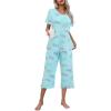 imageEkouaer Womens Pajamas Set Short Sleeve Top With Capri Pants Pjs Lounge ampamp Sleepwear Set SXXLMint GreenButterfly