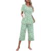 imageEkouaer Womens Pajamas Set Short Sleeve Top With Capri Pants Pjs Lounge ampamp Sleepwear Set SXXLMint GreenWhite Flower