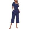 imageEkouaer Womens Pajamas Set Short Sleeve Top With Capri Pants Pjs Lounge ampamp Sleepwear Set SXXLNavyWhite Star