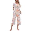 imageEkouaer Womens Pajamas Set Short Sleeve Top With Capri Pants Pjs Lounge ampamp Sleepwear Set SXXLWhiteOrange Flower