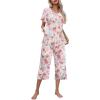 imageEkouaer Womens Pajamas Set Short Sleeve Top With Capri Pants Pjs Lounge ampamp Sleepwear Set SXXLWhiteRed Flower