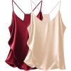 imageEkouaer Womens Satin Cami Tops 2 Pack V Neck Silk Camisole Tank Top Spaghetti Strap Racerback Camis Blouse ShirtChampagneWine Red