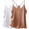 imageEkouaer Womens Satin Cami Tops 2 Pack V Neck Silk Camisole Tank Top Spaghetti Strap Racerback Camis Blouse ShirtKhakiWhite
