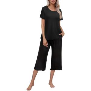imageEkouaer Womens Pajamas Set Short Sleeve Top With Capri Pants Pjs Lounge ampamp Sleepwear Set SXXLBlack