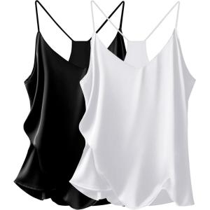 imageEkouaer Womens Satin Cami Tops 2 Pack V Neck Silk Camisole Tank Top Spaghetti Strap Racerback Camis Blouse ShirtBlackWhite