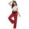 imageEkouaer Womens Pajama Pants Wide Leg Yoga Pants Lounge Drawstring Pants Comfy Stretch Plaid Pj BottomsRed Plaid