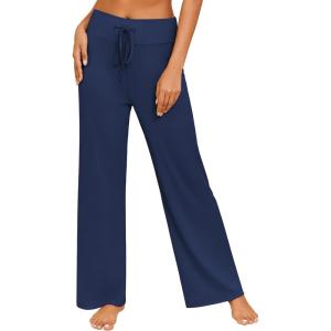 imageEkouaer Womens Pajama Pants Wide Leg Yoga Pants Lounge Drawstring Pants Comfy Stretch Plaid Pj BottomsBlue