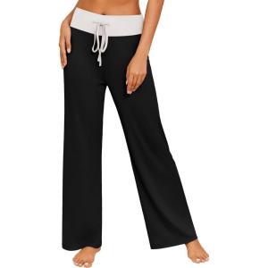 imageEkouaer Womens Pajama Pants Wide Leg Yoga Pants Lounge Drawstring Pants Comfy Stretch Plaid Pj BottomsGrey Black
