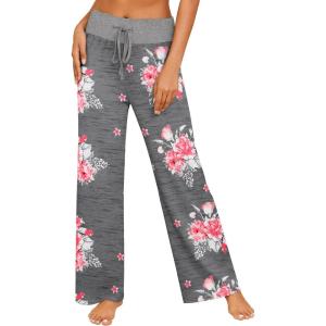 imageEkouaer Womens Pajama Pants Wide Leg Yoga Pants Lounge Drawstring Pants Comfy Stretch Plaid Pj BottomsGreypink Flower