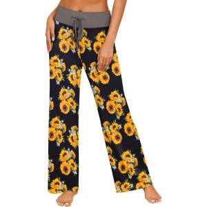 imageEkouaer Womens Pajama Pants Wide Leg Yoga Pants Lounge Drawstring Pants Comfy Stretch Plaid Pj BottomsSunflower