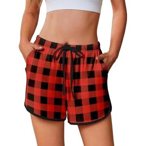 imageEkouaer Womens Pajama Shorts Elastic Waist Sleep Shorts Stylish Lounge Shorts Casual Comfy Sweat Shorts Women Pj ShortsBlack Red Plaid