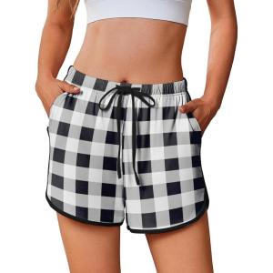 imageEkouaer Womens Pajama Shorts Elastic Waist Sleep Shorts Stylish Lounge Shorts Casual Comfy Sweat Shorts Women Pj ShortsBlack White Plaid