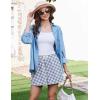 imageEkouaer Womens Boxer Shorts Casual Lounge Pajama Shorts Summer Sleep Pants Y2K Beach Bottoms with PocketsBlue White Plaid