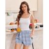 imageEkouaer Womens Boxer Shorts Casual Lounge Pajama Shorts Summer Sleep Pants Y2K Beach Bottoms with PocketsBlue White Plaid