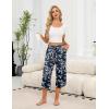 imageEkouaer Womens Pajama Pants Capri Wide Leg Lounge Pj Pants Summer Comfy Drawstring Pajama Bottoms with PocketsBlack Flower