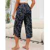 imageEkouaer Womens Pajama Pants Capri Wide Leg Lounge Pj Pants Summer Comfy Drawstring Pajama Bottoms with PocketsBlack Flower