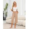 imageEkouaer Womens Pajama Pants Capri Wide Leg Lounge Pj Pants Summer Comfy Drawstring Pajama Bottoms with PocketsKhaki
