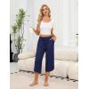 imageEkouaer Womens Pajama Pants Capri Wide Leg Lounge Pj Pants Summer Comfy Drawstring Pajama Bottoms with PocketsNavy
