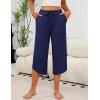 imageEkouaer Womens Pajama Pants Capri Wide Leg Lounge Pj Pants Summer Comfy Drawstring Pajama Bottoms with PocketsNavy