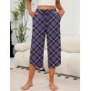 imageEkouaer Womens Pajama Pants Capri Wide Leg Lounge Pj Pants Summer Comfy Drawstring Pajama Bottoms with PocketsPurple Plaid